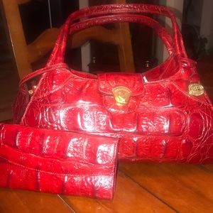 Red leather Brahmin bag with matching wallet
